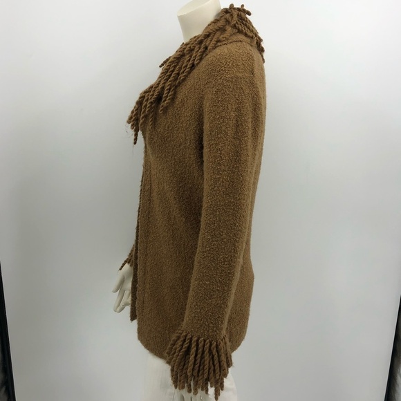 Lucidity Women’s M Cardigan Sweater Tan Fringe Wool Blend Long Sleeve RN# 75343 - Picture 6 of 13
